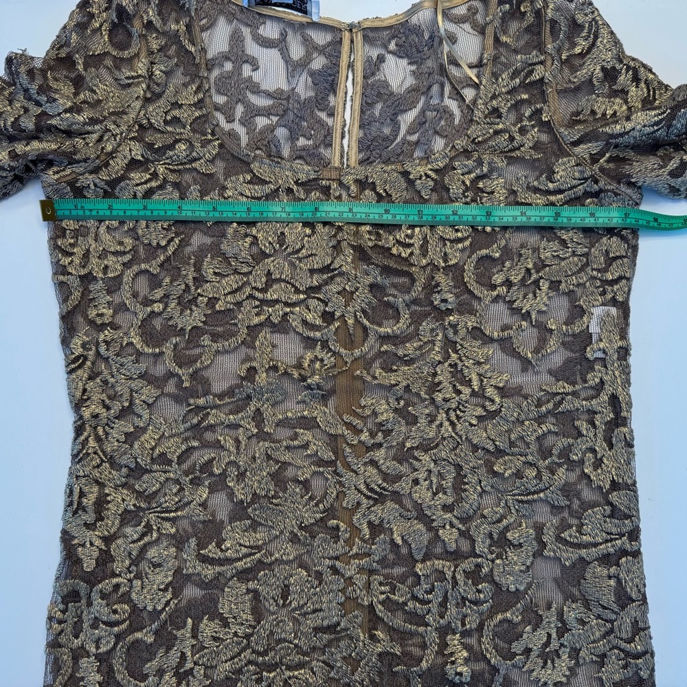 Kay Unger Lace Overlay Metallic Gold Sheath Dress Sheer Party Date Event Sz 4 - Picture 8 of 13
